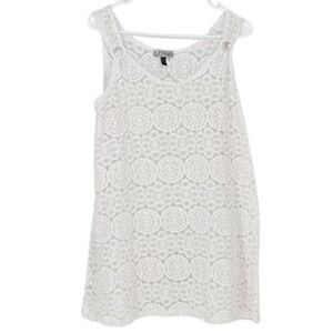J Valdi White Lace Dress Sleeveless Casual Summer Mini‎ Dress Swim Coverup SZ L